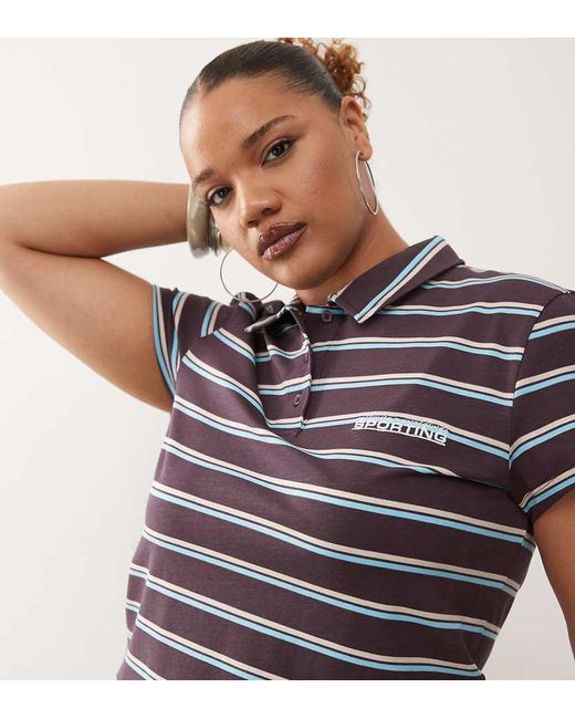 Collusion Brown Plus Shrunken Stripe Polo