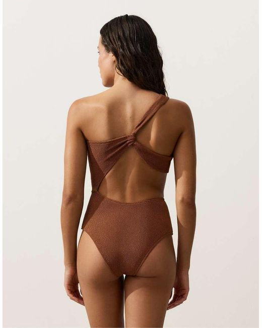 Oysho Brown Crinkle Asymmetric Trikini