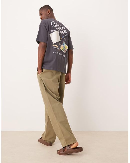 T-Shirt Oversize Color Nero Slavato Con Grafica di ASOS in Blue da Uomo