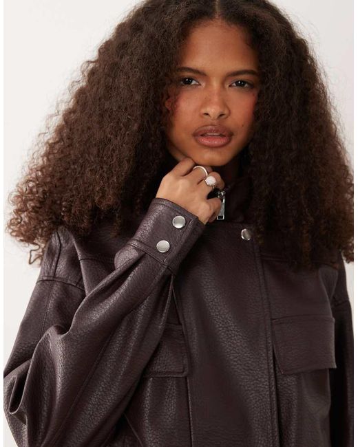 Wednesday's Girl Purple Wednesdays Girl Faux Leather Oversized Pocket Detail Jacket