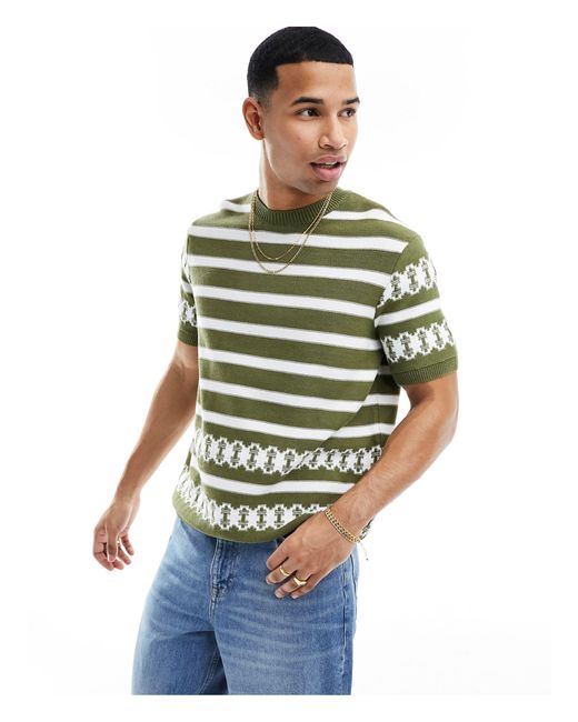 ASOS Green Relaxed Knitted Crew Neck T-shirt for men