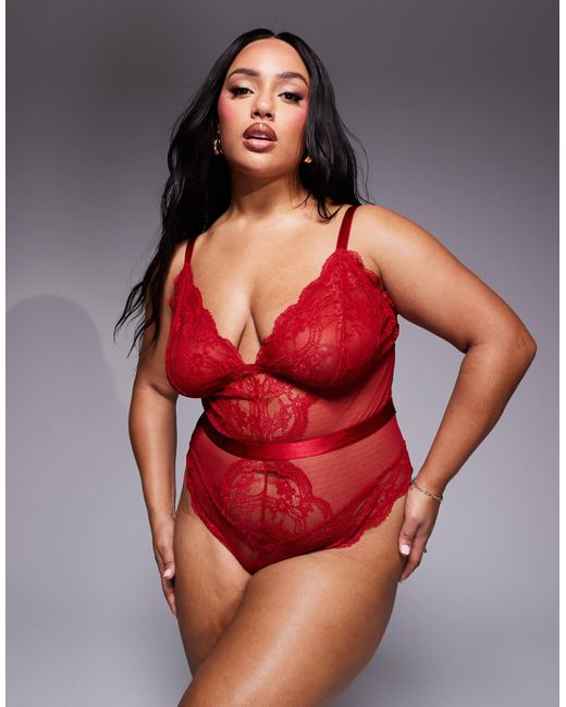 ASOS Red Asos Design Curve Lola Lace Soft Bodysuit
