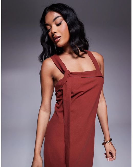 ASOS Halter Neck Maxi Dress With Knot Detail in Red | Lyst