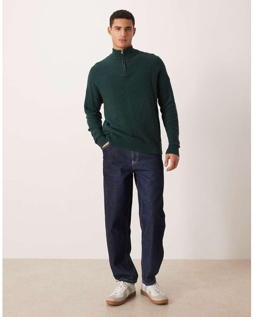 ASOS Green Relaxed Knitted Pique Funnel Neck Jumper for men