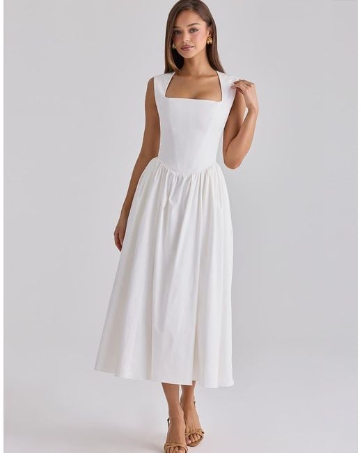 House Of Cb White Emmy Cotton Midi Sundress