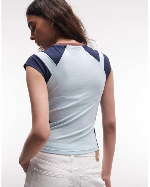 Collusion White Fitted V-neck Sports Tee With Cap Sleeves