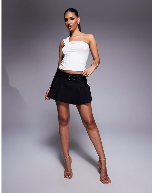Oh Polly Blue Belted Pleated Mini Skirt