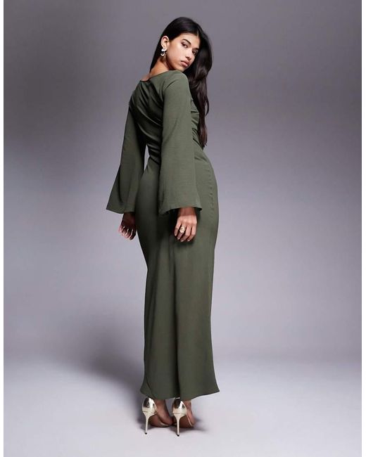 ASOS Gray Satin Cross Bust Cutout Detail Midi Dress