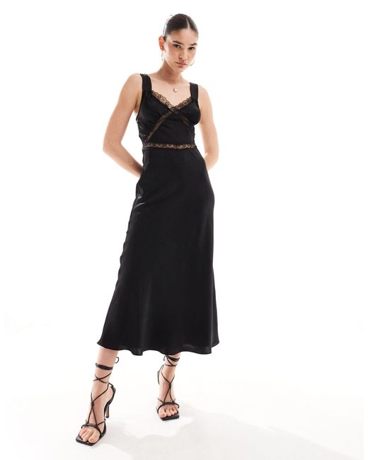 Bardot Black Satin Lace Insert Maxi Dress
