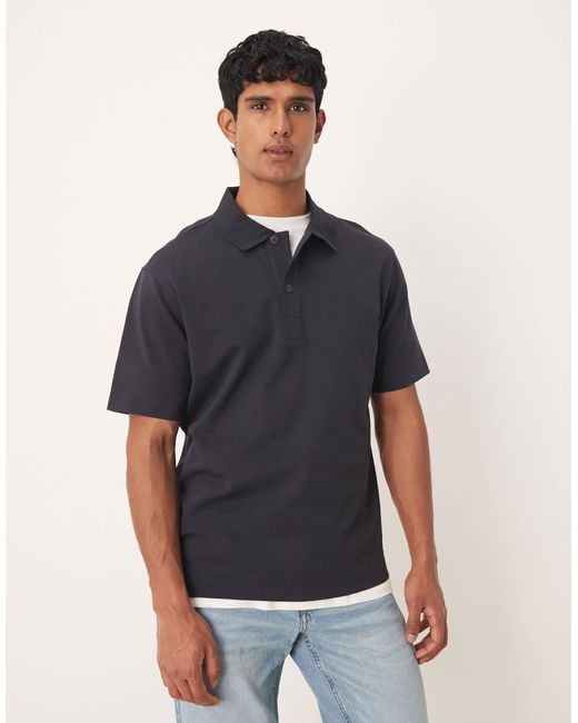 Mango Blue Cotton Mix Polo Top for men
