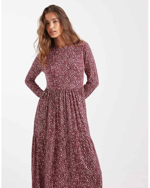 Wednesday's Girl Red Long Sleeve Smudge Spot Midaxi