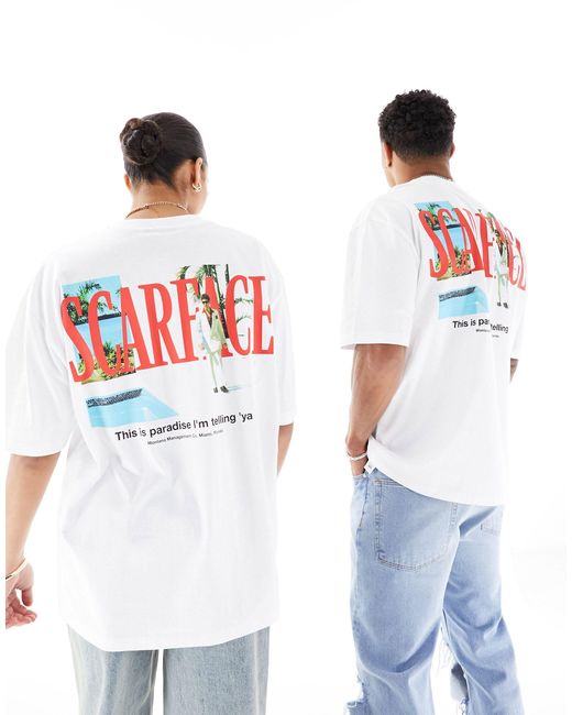 T-shirt oversize unisexe avec imprimé scarface sous licence ASOS en coloris White