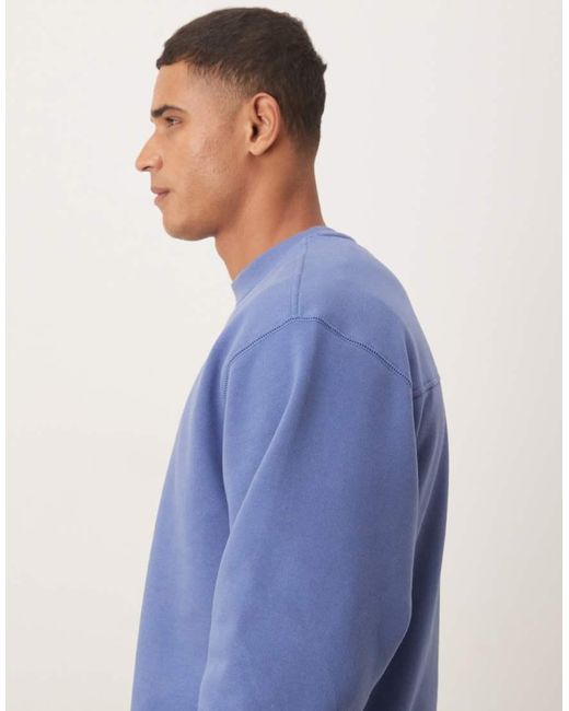 ASOS Blue Relaxed Drop Shoulder Sweatshirt With Woven Label Detail for men