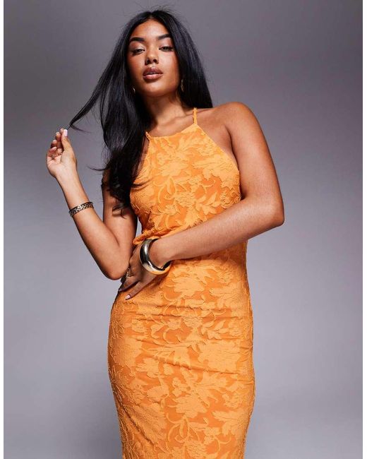 ASOS Orange Mesh Maxi Dress With Draped Back
