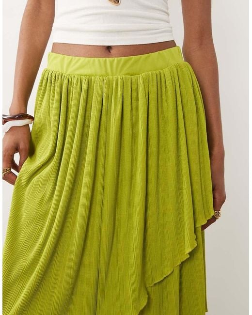 ASOS Green Textured Plisse Asymmetric Midi Skirt