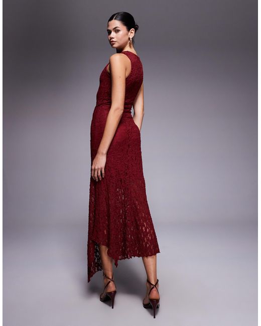 ASOS Red Lace Sleeveless Column Midi Dress