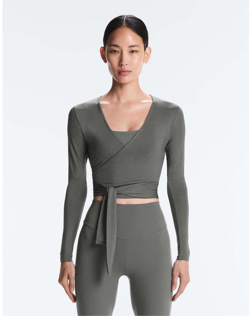 Oysho Gray Lyocell Blend Wrap T-shirt