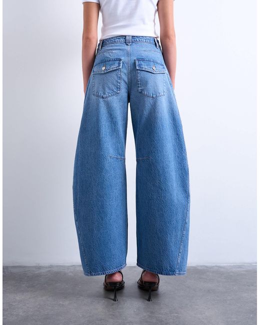 TOPSHOP Blue Horseshoe High Rise Barrel Jeans
