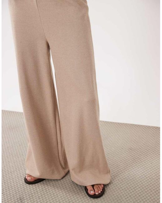 Miss Selfridge Natural Soft Rib Wide Leg Trouser Co-Ord