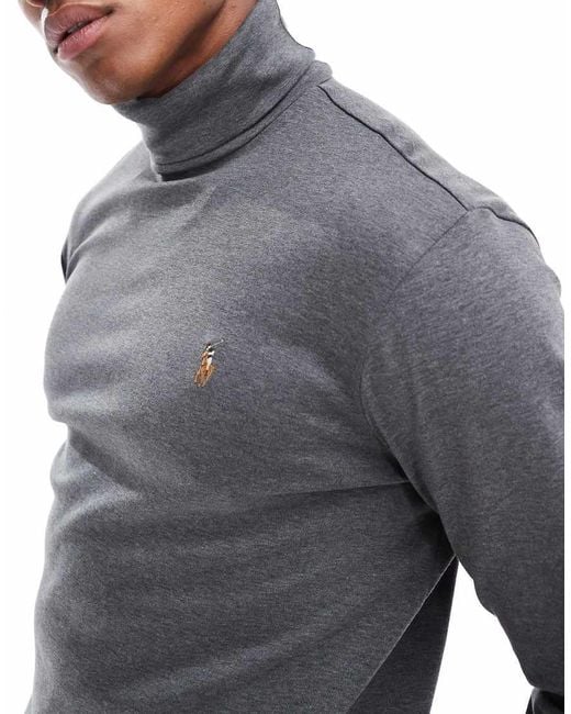 Polo Ralph Lauren Gray Icon Logo Turtleneck Pima Cotton Long Sleeve T-shirt for men