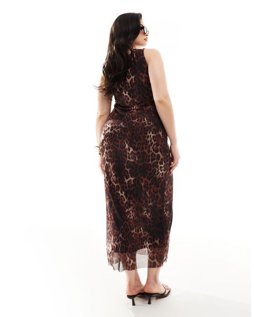 ASOS Brown Asos Design Curve One Shoulder Mesh Maxi Dress