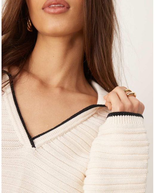 ASOS Natural Knitted Collar Jumper With Tipping Detail