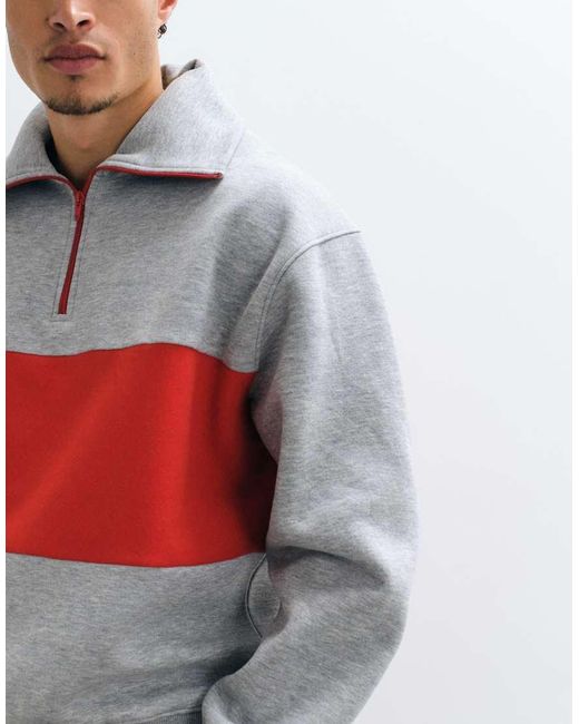ASOS White Oversized Half Zip Sweatshirt With Contrast Zip And Chest Panel for men