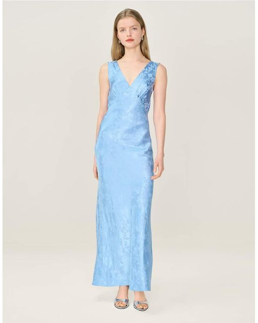 OMNES Blue Dresses Iris Floral Jacquard Midi Slip Dress