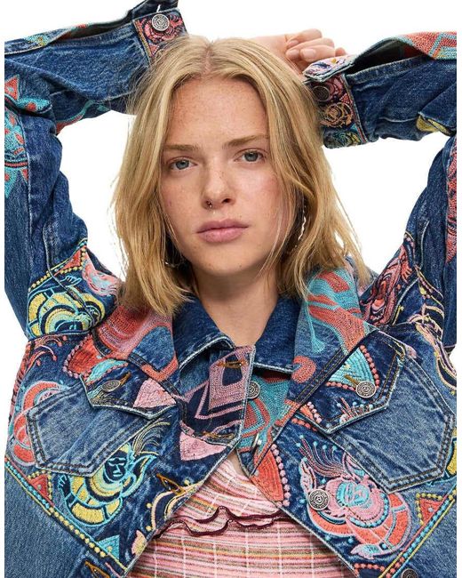 Desigual Blue Printed Jacket 100% Cotton