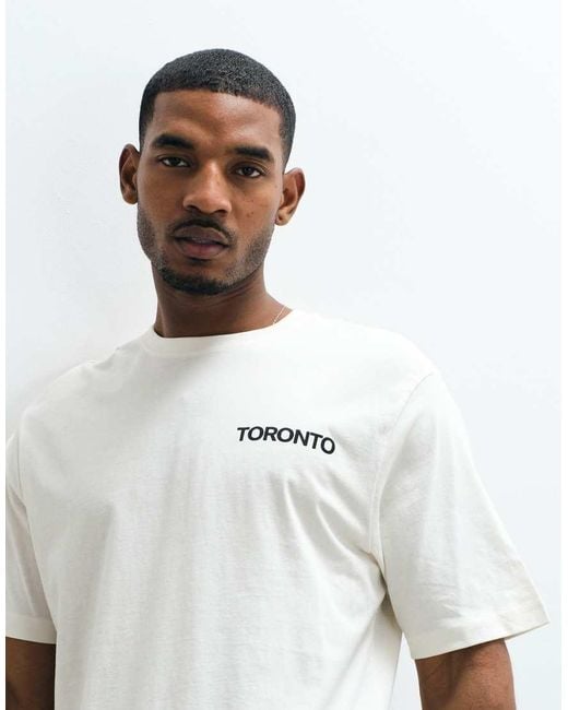 Only & Sons White Oversized Fit T-shirt With Toronto Back Print for men