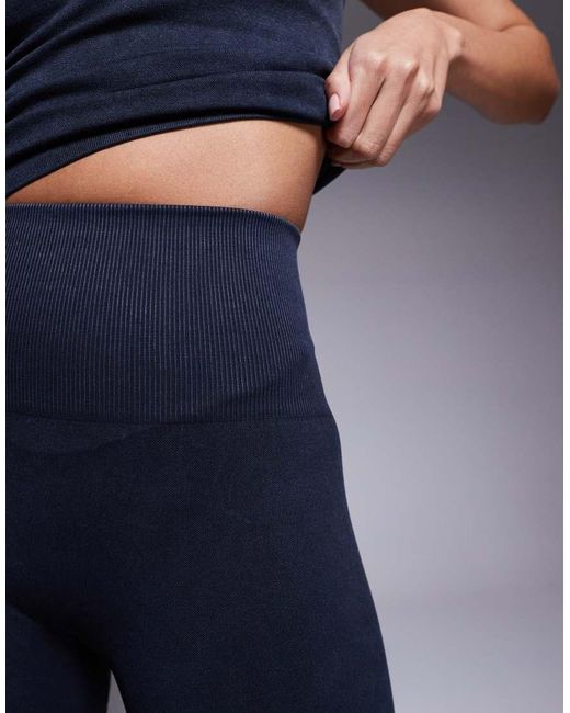 4505 Naadloze Leggingshort Met Hoge Taille in het Blue