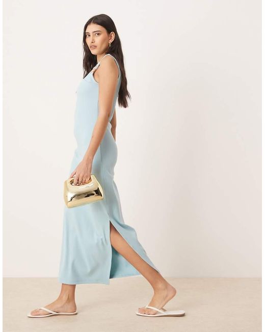 ASOS Blue Ribbed Knit Midi Dress With Hardware Detail