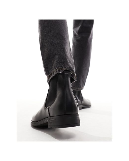 Jack & Jones Black Leather Chelsea Boot for men