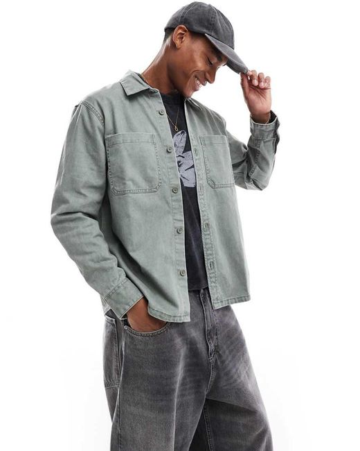 Sobrecamisa Vaquera Azul Medio Lavado Con Acabado Sobretintado De -Verde Hollister de hombre de color Gray