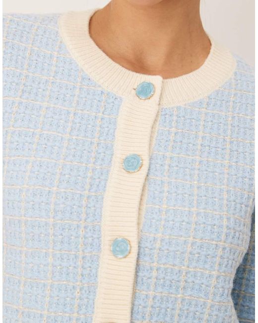 Y.A.S Blue Boucle Check Knitted Cardigan