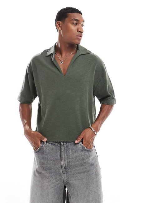 ASOS Oversized Polo Met Textuur En Diepe V-Hals in het Green voor heren