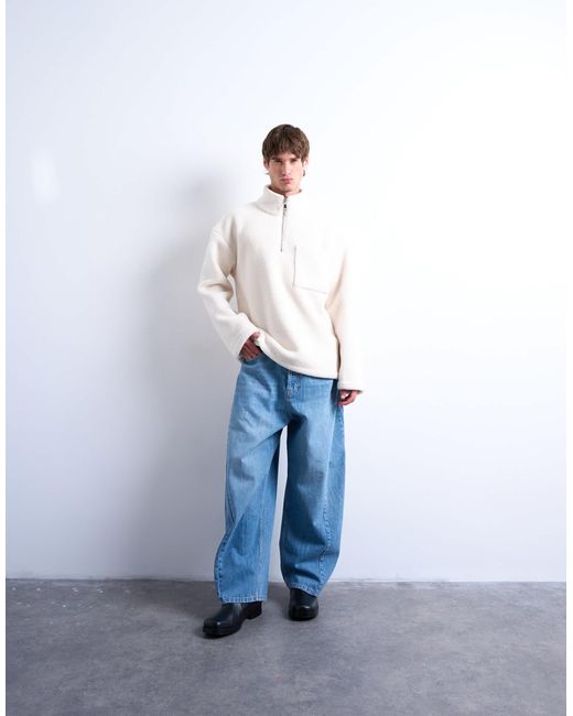 Topman White 1/4 Zip Borg Sweatshirt for men