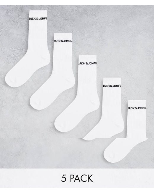 Jack & Jones White 5 Pack Logo Sports Socks for men