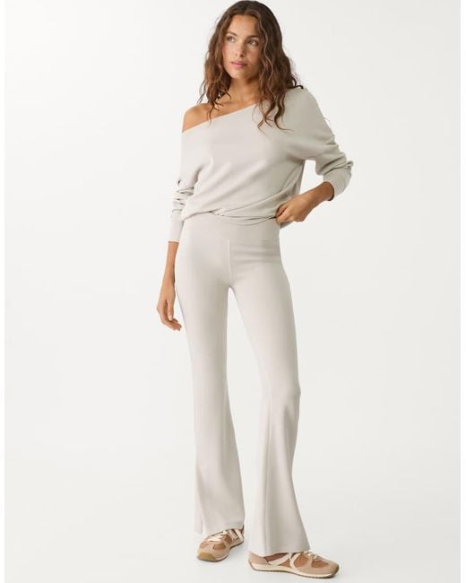 Stradivarius Natural Soft Touch Flared Trousers
