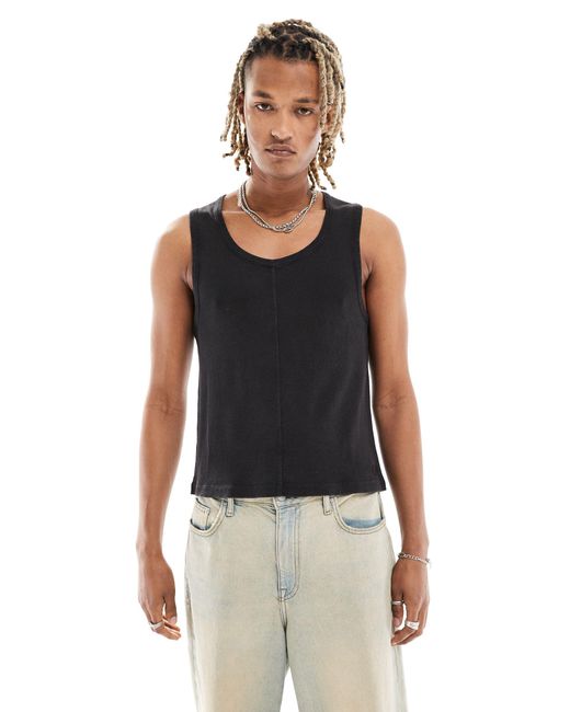 Reclaimed (vintage) Black Ribbed Singlet With Seaming Detail for men
