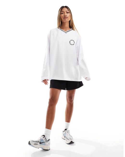 ASOS White Asos Design Weekend Collective Retro Tipped Long Sleeve T-shirt