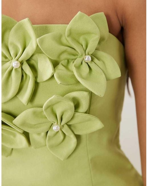 ASOS Green Bandeau Linen Corsage Detail Mini Dress