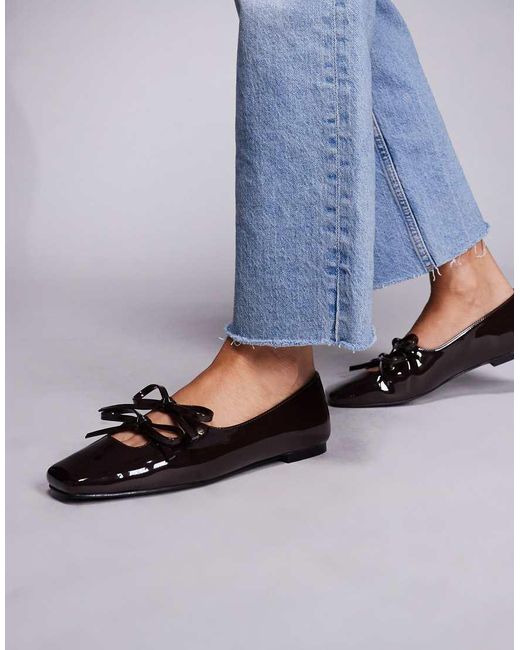 Public Desire Blue Ginger Square Toe Ballet Flats