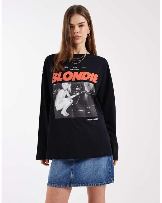 ASOS Blue Long Sleeve T-Shirt With Blondie Licence Graphic