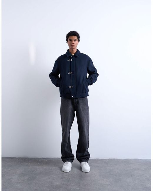 Topman Blue Fireman Clasp Wool Blend Jacket for men