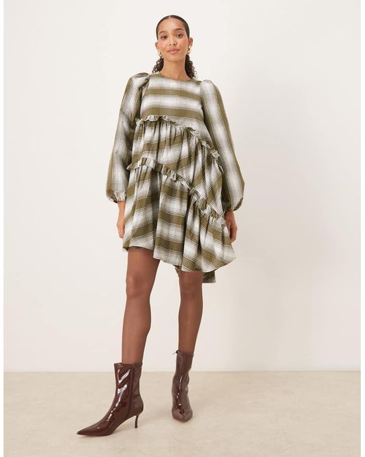 Ghospell Green Ruffle Aysmmetric Mini Dress