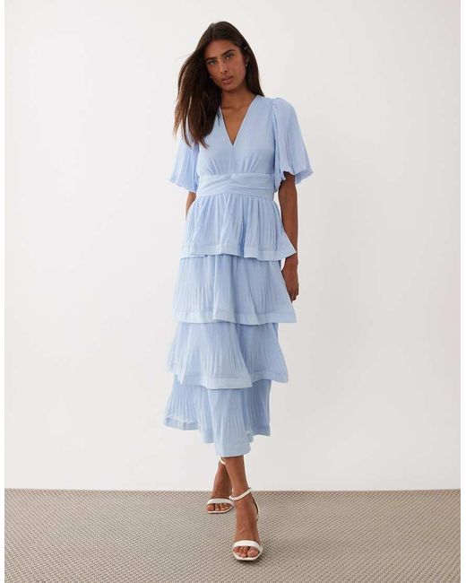 Y.A.S Blue Plisse Tiered Maxi Dress