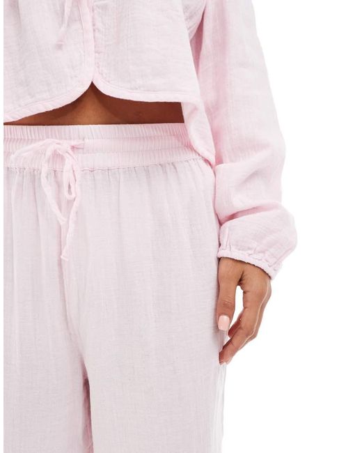 Pieces White Crinkle Cotton Wide Leg Trouser Co-ord