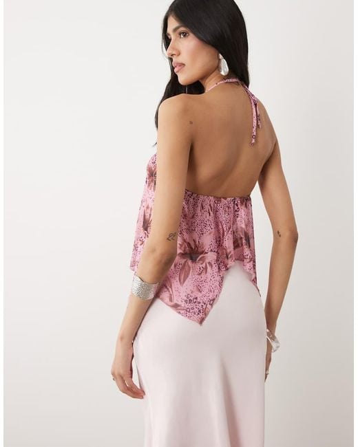 Motel Pink Orseha Halter Animal Print Top