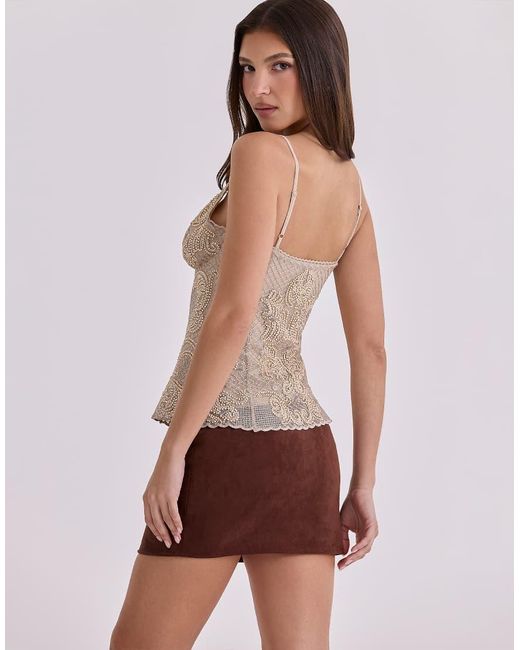 House Of Cb Brown Adelise Mocha Vegan Suede Mini Skirt